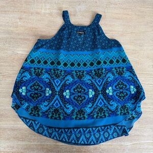 Express XS Swing Tank Top- Bright Blue Pattern-Halter Neckline-Spring Forward